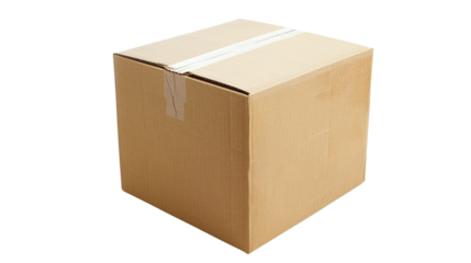Cardboard Box: a single, neatly sealed cardboard box stands ready, presenting a simple yet universal symbol of shipment, storage, and delivery. Perfect for commercial and lifestyle themes.