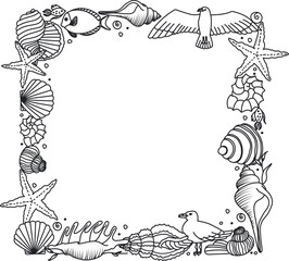 Seaside Square Frame with Marine Elements