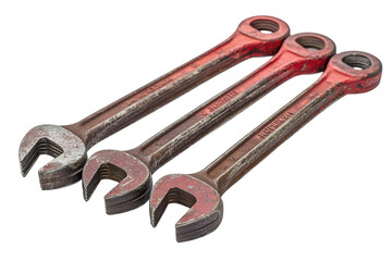Three Weathered Red Wrenches Resting Together, Showing Signs Of Age And Hard Work, A Testament To Enduring Tools And Skilled Craftsmanship Against A Stark Isolated on Transparent Background