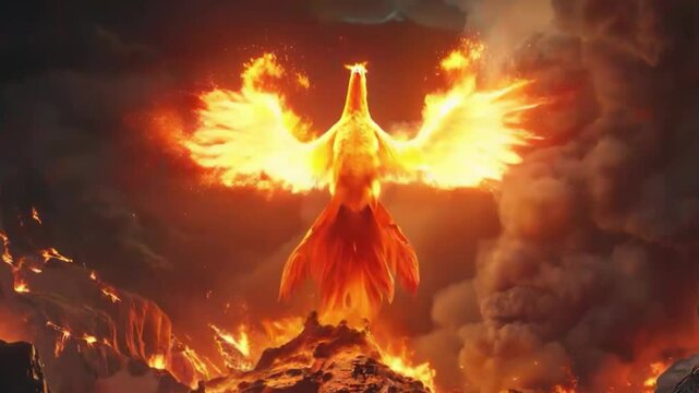 Video with a phoenix rising from the fire, symbolizes rebirth and strength. Suitable for fantasy and mystical projects.
