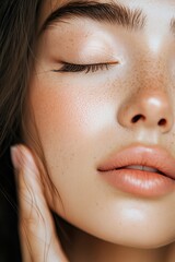 Fototapeta premium A woman with closed eyes and light makeup .