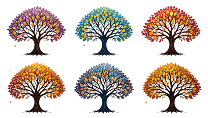 Colorful artistic tree design with golden leaves vibrant magical style