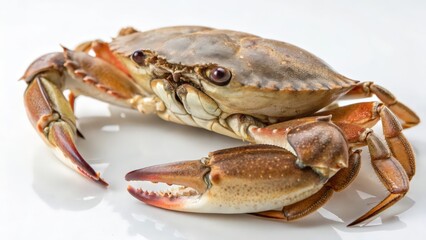 Live Brown Crab on a White Background, Fresh Seafood and Marine Life  

