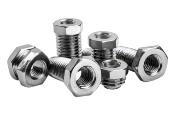 A Cluster Of Gleaming Metallic Nuts And Bolts, Meticulously Arranged, Showcasing Industrial Precision And Strength With A Bright, Clean Background Isolated on Transparent Background