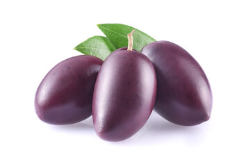 Kalamata olives in closeup on white background