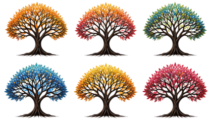 Colorful artistic tree design with golden leaves vibrant magical style