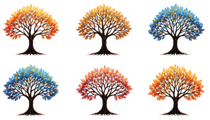 Colorful artistic tree design with golden leaves vibrant magical style