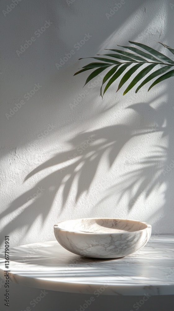 Poster a luxurious marble table showcases the elegant contours of a bowl, while a graceful plant casts stri