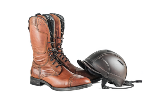 Black leather boots isolated on transparent background. PNG