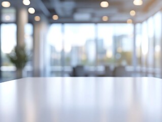 White Tabletop with Blurred Office and City View