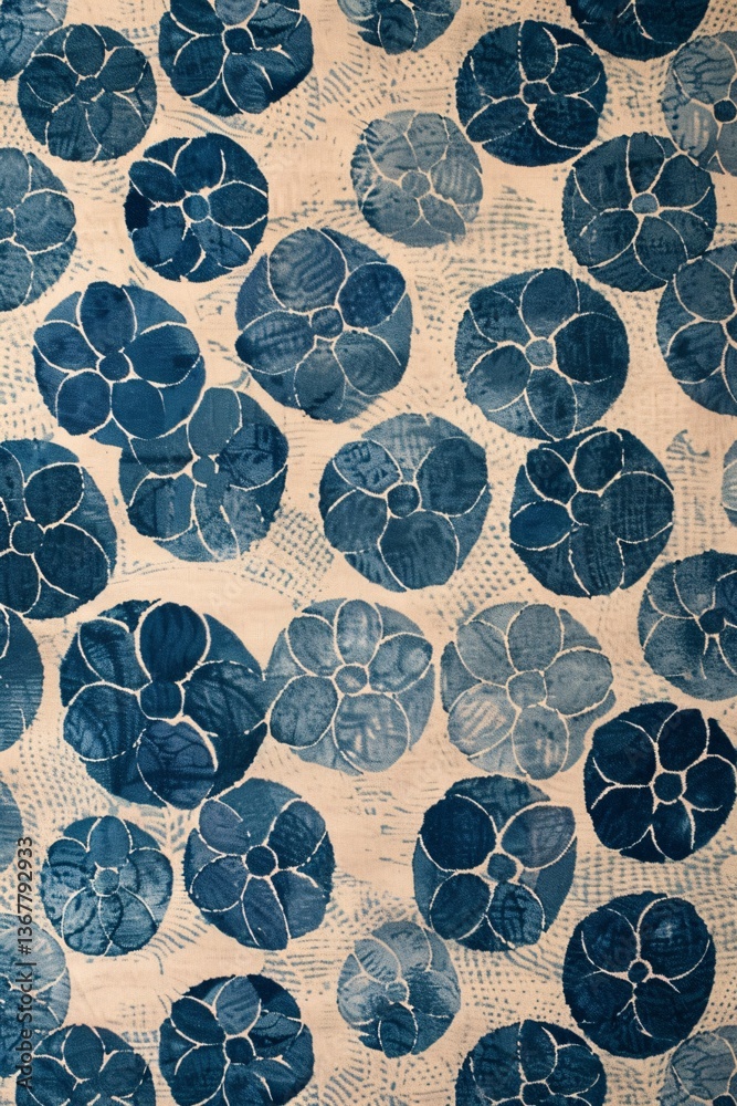 Aufkleber Blue floral pattern on white fabric with seamless repeating design for printing textiles