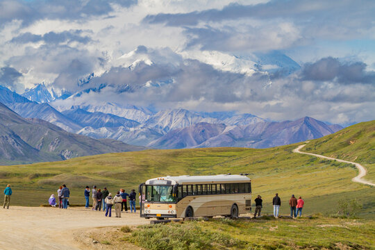 Riding the bus along the 92 mile-long road into Denali National Park, Alaska