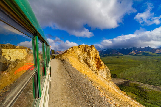 Riding the bus along the 92 mile-long road into Denali National Park, Alaska