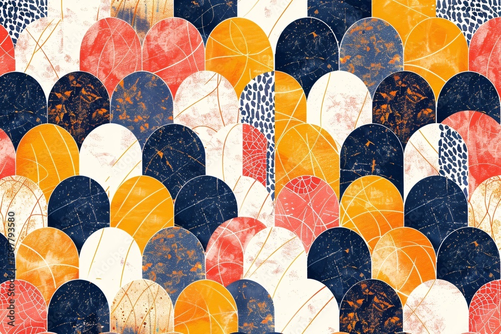 Poster Dynamic and playful aesthetic created by colorful overlapping semicircles in a seamless pattern