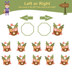 Left or Right Game for children. Printable educational worksheet activity. Counting and write how many are left and right. Exercise for children to recognize the number. 