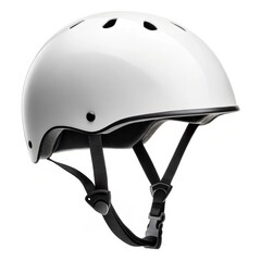 Fototapeta premium Stylish white safety helmet with adjustable straps on a white background