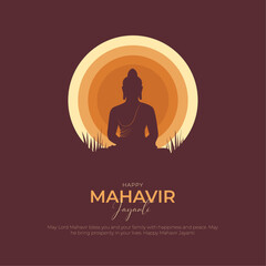 Happy Mahavir Jayanti social media post, Celebration of Mahavir birthday ,Religious festival in Jainism greeting card, banner, poster. vector illustration.