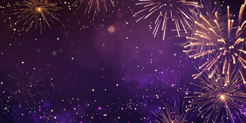 Vibrant fireworks display on a purple background