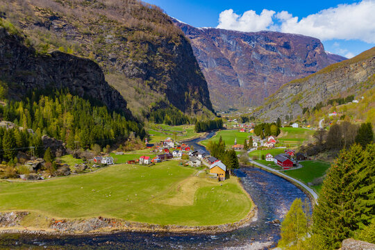 View from the Bergen Railway route from Myrdal to the town of Flam, Vestland, Norway