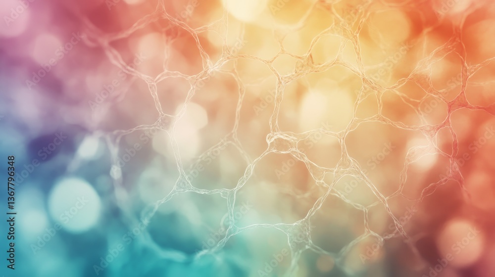 Poster Close-up view reveals a colorful, abstract representation of cellular structures, highlighting intricate patterns against a soft gradient background