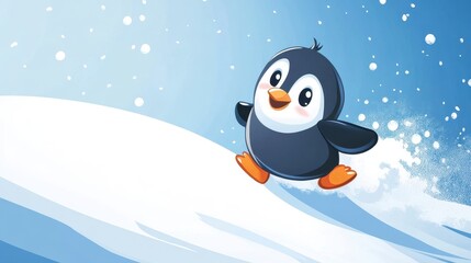 Cute Penguin on Snowy Hill