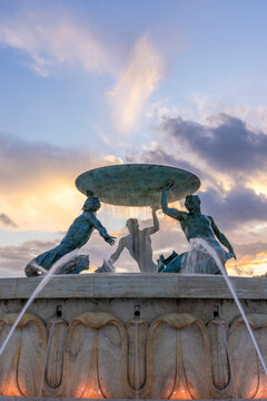 Triton's Fountain at Sunset, Floriana, Valletta