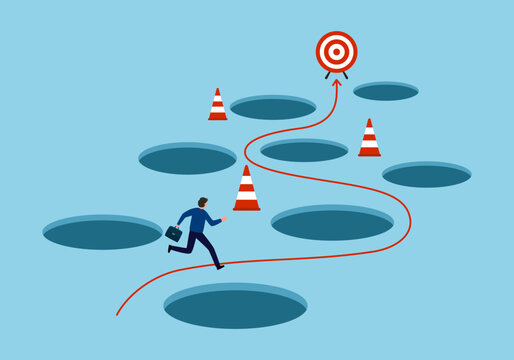 Avoid pitfalls planning and obstacle avoidance concept. Business skill and creativity to solve problem with many pitfalls to achieve business success vector
