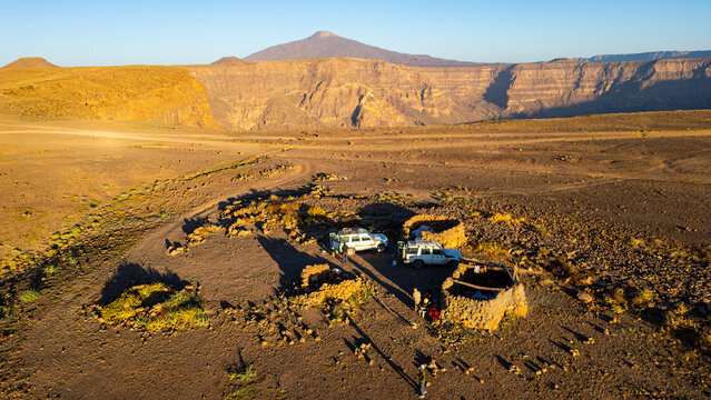 Aerial over Trou du Natron with volcano Tousside in the background, Tibesti Mountains