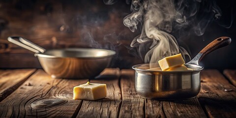 Melted Butter in Pot - Warm Low Light Cooking Stock Photo
