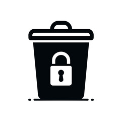 Locked trash can illustration indicating secure waste disposal