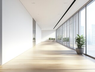 Obraz premium Bright Modern Office Interior with Wood Floor and City View