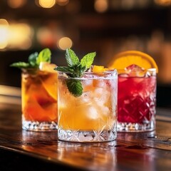 Vibrant Cocktails with Ice and Fresh Mint, Perfect for Summer Parties and Gatherings