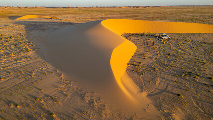 Aerial of a beautiful sand dune in the Tibesti Mountains