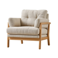 Modern Beige Armchair with Wooden Frame and Soft Cushion Upholstery for Cozy Living Spaces