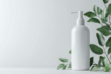 White Pump Bottle with Green Leaves for Natural Beauty Products