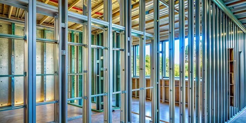 Metal Stud Wall Construction - Interior Framing Detail Stock Photo