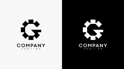 Letter G and Gear. Modern strong letter G logo design