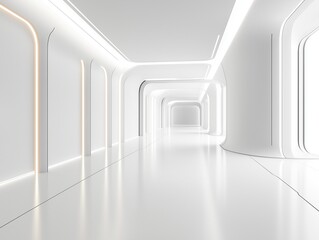 Obraz premium Modern Interior Space with Unique Architectural Design, White Curved Walls, and Reflective Floor for Tranquility