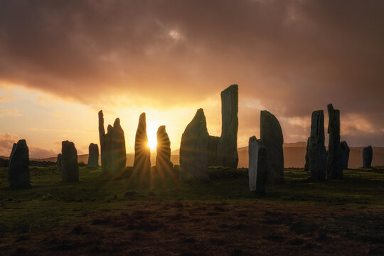 Sunset at the Callanish Standing Stones, Callanish, Isle of Lewis, Outer Hebrides, Scotland
