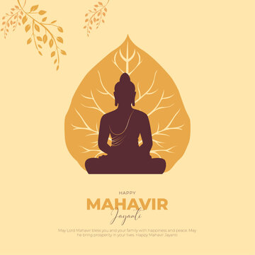 Happy Mahavir Jayanti social media post, Celebration of Mahavir birthday ,Religious festival in Jainism greeting card, banner, poster. vector illustration.