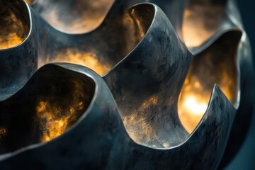 Fototapeta premium Unique light fixture design showcases intricate curves and warm illumination in a modern space