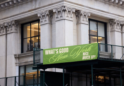 Ad Banner Install on Scaffold, NYC