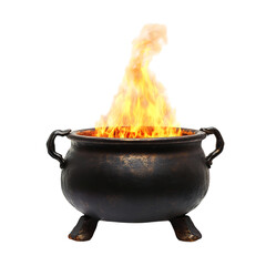 A Fire Lit Under a Cauldron Flames Licking the Edges Isolated on Transparent Background