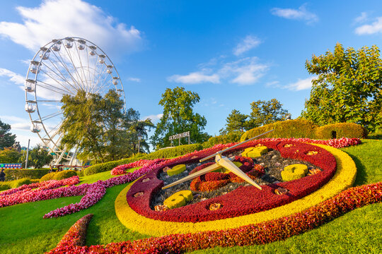 L'Horloge Fleurie (Flower Clock), Jardin Anglais (English Garden), Old Town (Vieille Ville), Ferris wheel (Grande roue), Geneva, Switzerland