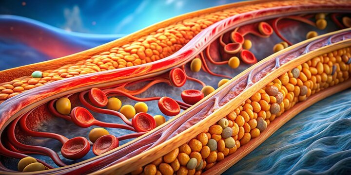 Microscopic View of Clogged Artery with Cholesterol Plaque Detail