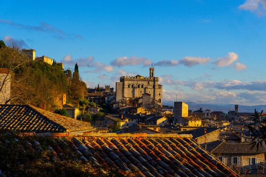 Palazzo dei Consoli (Palace of the Consuls) at sunset, Gubbio, Umbria