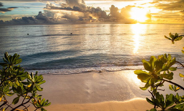 Amazing sunset over the sea on a tropical island, The Maldives, Indian Ocean