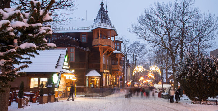 Famous Krupowki street in winter in Zakopane