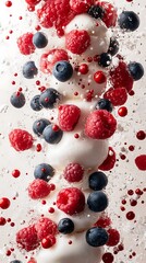 Berries and cream in motion.