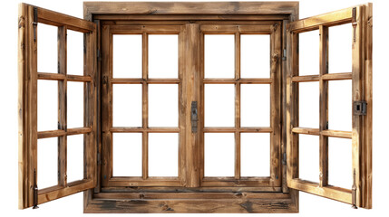 Weathered Wooden Window: The window stands open, framed by aged wooden elements, showing its detail in a light-filled room. The sturdy build of window suggests strength and stability. 